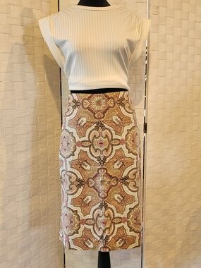 Talbots Beige, Pink & Brown Patterned Pencil Skirt